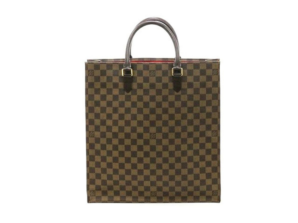 LOUIS VUITTON Sac Plat Tote Bag Damier Canvas Leather Brown